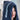 Boy laughing whilst wearing jumbo navy blue hooded towel with Shark Attack trim