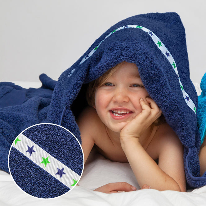 Green stars kids hooded towel (Standard, blue)