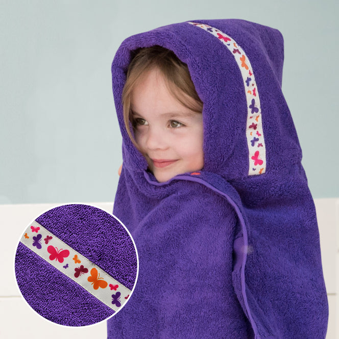 Butterflies kids hooded towel (Standard, purple)