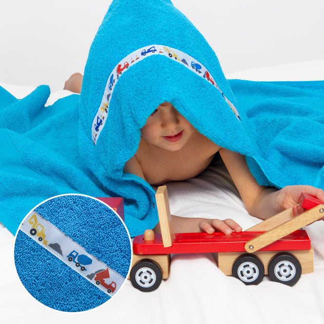 Diggers & Dumpers kids hooded towel (Standard, turquoise)