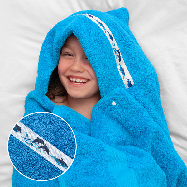 Kids Hooded Beach Towel - Universe Theme, 35x60 Inch, Quick Dry, For Boys Ages 7-10 (Dark Blue)