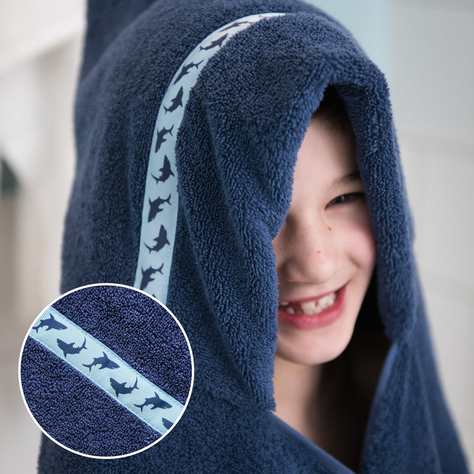 Shark attack kids hooded towel (Jumbo, navy)
